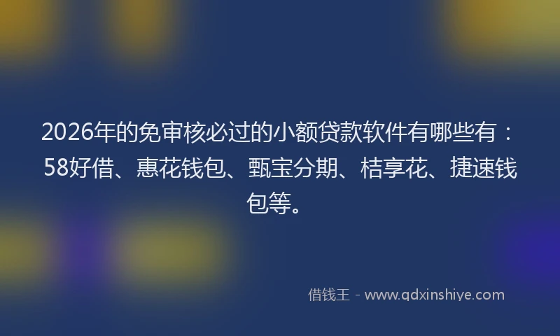 2026年的免审核必过的小额贷款软件有哪些有:58好借、惠花钱包、甄宝分期、桔享花、捷速钱包等。