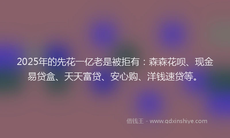 2025年的先花一亿老是被拒有：森森花呗、现金易贷盒、天天富贷、安心购、洋钱速贷等。