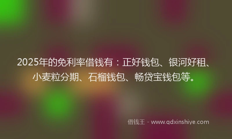 2025年的免利率借钱有：正好钱包、银河好租、小麦粒分期、石榴钱包、畅贷宝钱包等。