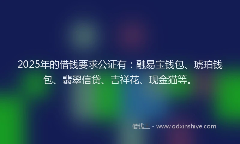 2025年的借钱要求公证有：融易宝钱包、琥珀钱包、翡翠信贷、吉祥花、现金猫等。