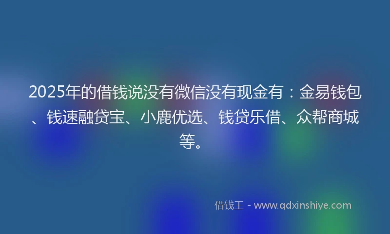 2025年的借钱说没有微信没有现金有：金易钱包、钱速融贷宝、小鹿优选、钱贷乐借、众帮商城等。