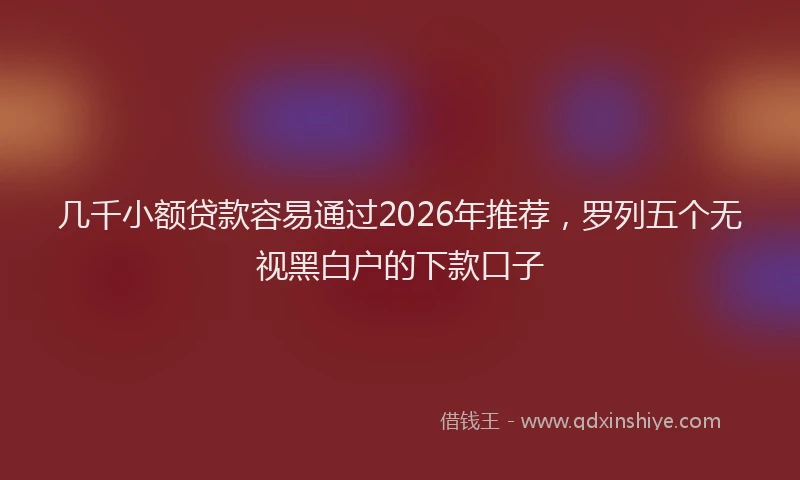 几千小额贷款容易通过2026年推荐，罗列五个无视黑白户的下款口子