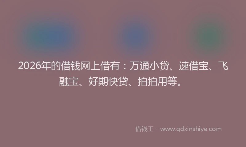 2026年的借钱网上借有：万通小贷、速借宝、飞融宝、好期快贷、拍拍用等。
