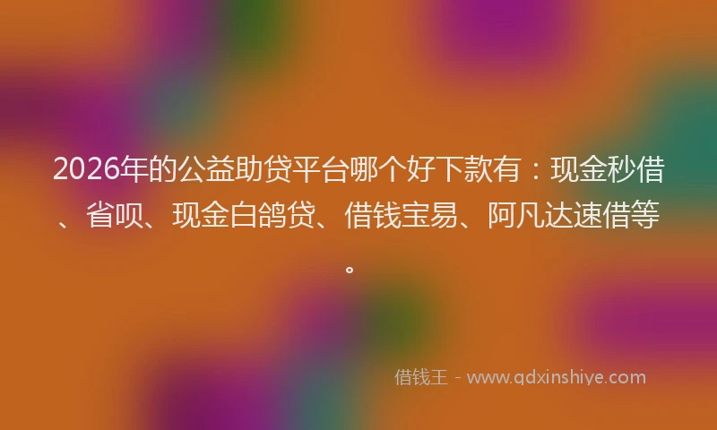 2026年的公益助贷平台哪个好下款有：现金秒借、省呗、现金白鸽贷、借钱宝易、阿凡达速借等。