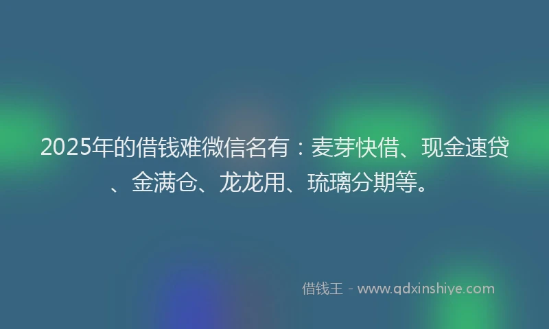 2025年的借钱难微信名有:麦芽快借、现金速贷、金满仓、龙龙用、琉璃分期等。