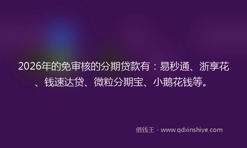 2026年的免审核的分期贷款有：易秒通、浙享花、钱速达贷、微粒分期宝、小鹅花钱等。