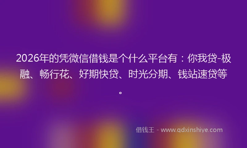 2026年的凭微信借钱是个什么平台有:你我贷-极融、畅行花、好期快贷、时光分期、钱站速贷等。