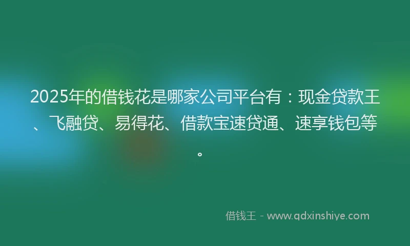 2025年的借钱花是哪家公司平台有:现金贷款王、飞融贷、易得花、借款宝速贷通、速享钱包等。