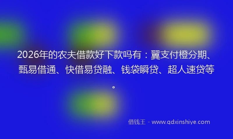 2026年的农夫借款好下款吗有：翼支付橙分期、甄易借通、快借易贷融、钱袋瞬贷、超人速贷等。