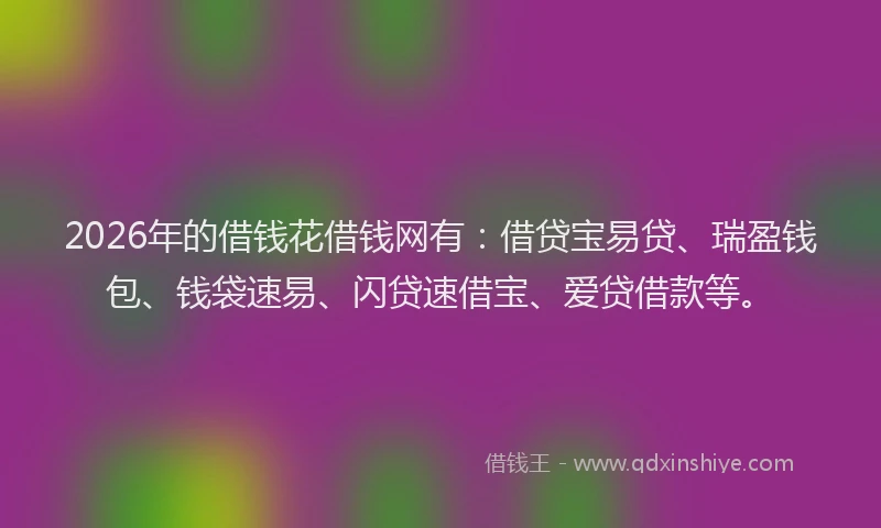 2026年的借钱花借钱网有：借贷宝易贷、瑞盈钱包、钱袋速易、闪贷速借宝、爱贷借款等。