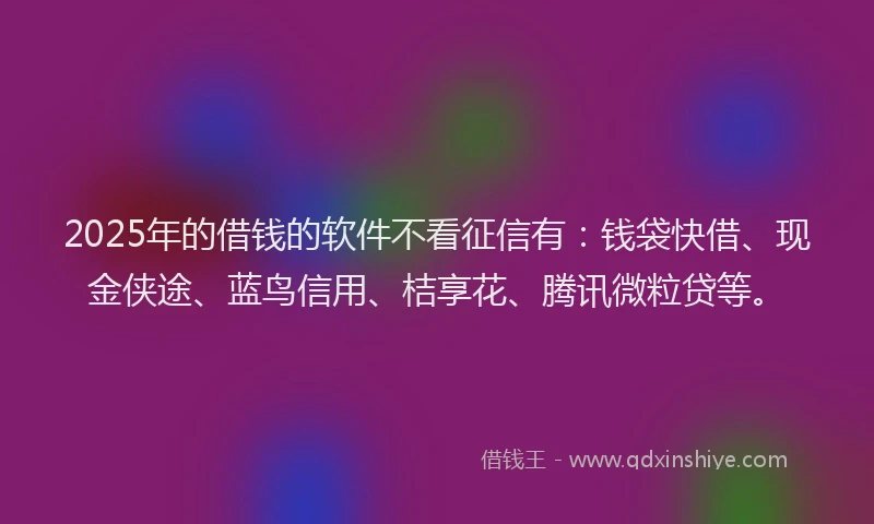 2025年的借钱的软件不看征信有：钱袋快借、现金侠途、蓝鸟信用、桔享花、腾讯微粒贷等。