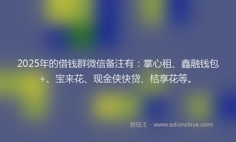2025年的借钱群微信备注有：掌心租、鑫融钱包+、宝来花、现金侠快贷、桔享花等。