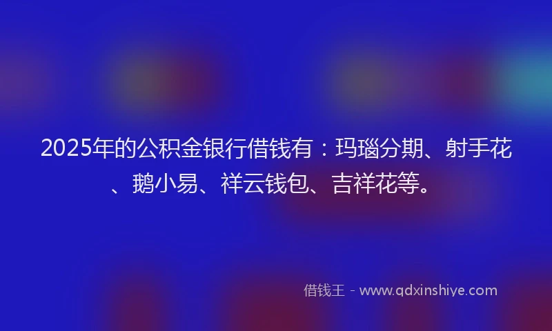 2025年的公积金银行借钱有：玛瑙分期、射手花、鹅小易、祥云钱包、吉祥花等。