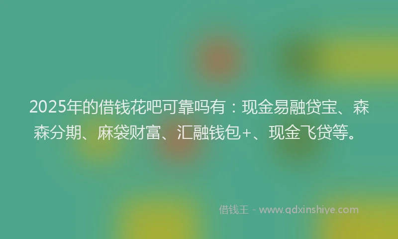 2025年的借钱花吧可靠吗有:现金易融贷宝、森森分期、麻袋财富、汇融钱包+、现金飞贷等。