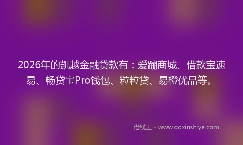 2026年的凯越金融贷款有：爱蹦商城、借款宝速易、畅贷宝Pro钱包、粒粒贷、易橙优品等。