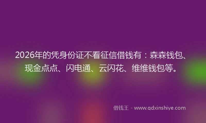2026年的凭身份证不看征信借钱有：森森钱包、现金点点、闪电通、云闪花、维维钱包等。