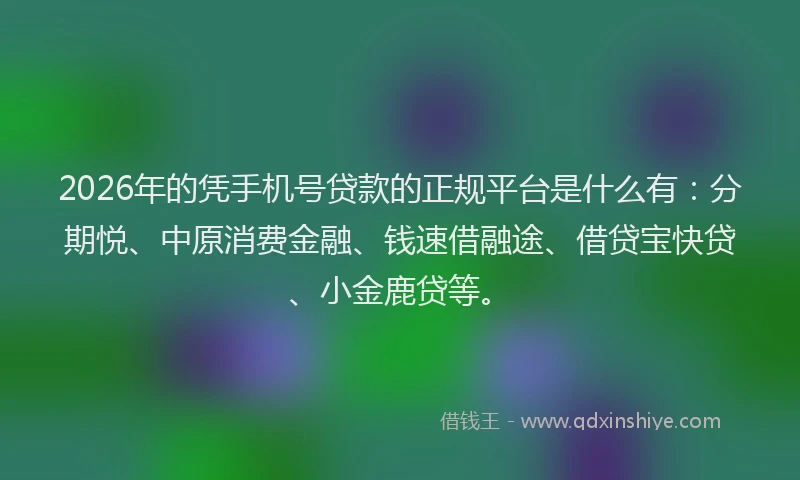2026年的凭手机号贷款的正规平台是什么有：分期悦、中原消费金融、钱速借融途、借贷宝快贷、小金鹿贷等。