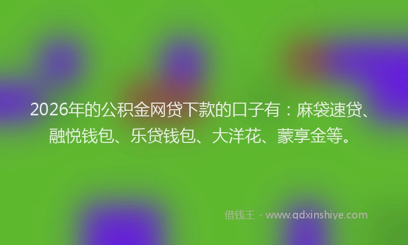 2026年的公积金网贷下款的口子有：麻袋速贷、融悦钱包、乐贷钱包、大洋花、蒙享金等。