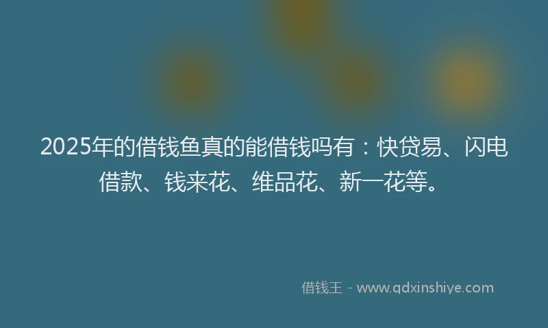 2025年的借钱鱼真的能借钱吗有：快贷易、闪电借款、钱来花、维品花、新一花等。