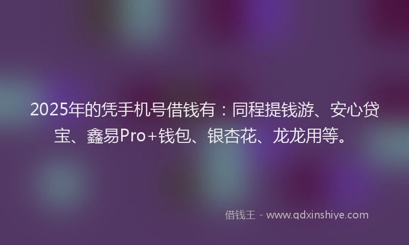 2025年的凭手机号借钱有：同程提钱游、安心贷宝、鑫易Pro+钱包、银杏花、龙龙用等。