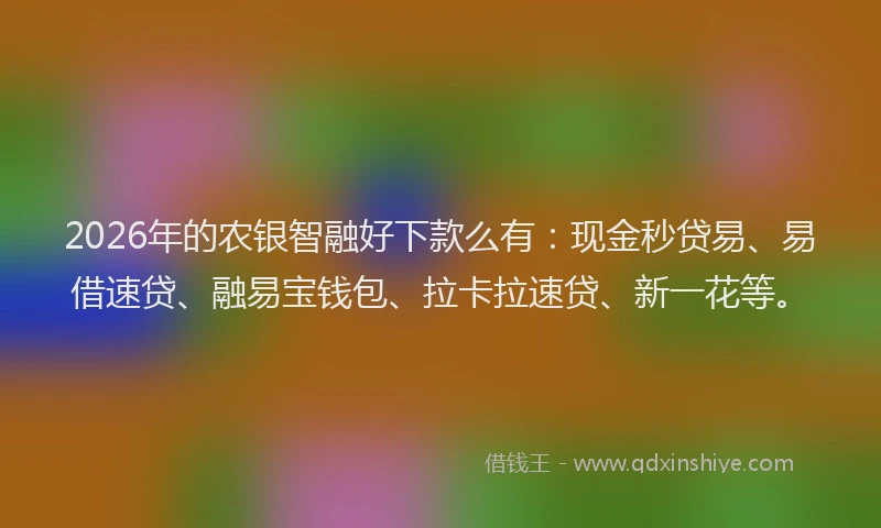 2026年的农银智融好下款么有：现金秒贷易、易借速贷、融易宝钱包、拉卡拉速贷、新一花等。