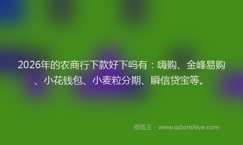 2026年的农商行下款好下吗有:嗨购、金峰易购、小花钱包、小麦粒分期、瞬信贷宝等。