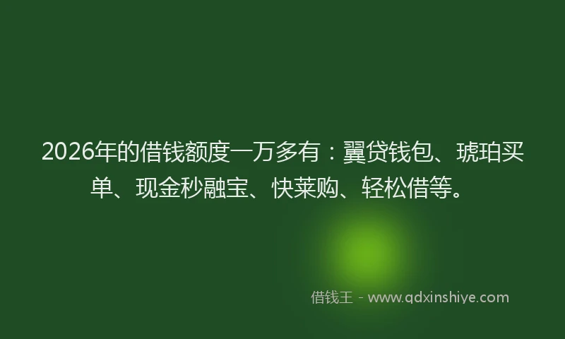 2026年的借钱额度一万多有：翼贷钱包、琥珀买单、现金秒融宝、快莱购、轻松借等。
