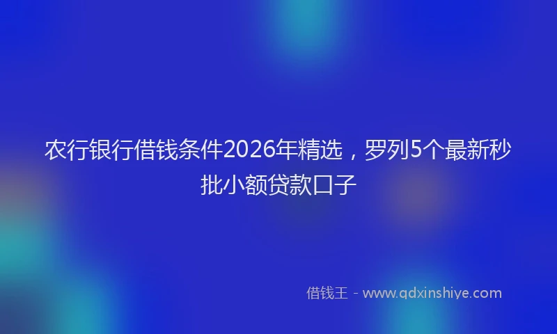 农行银行借钱条件2026年精选，罗列5个最新秒批小额贷款口子
