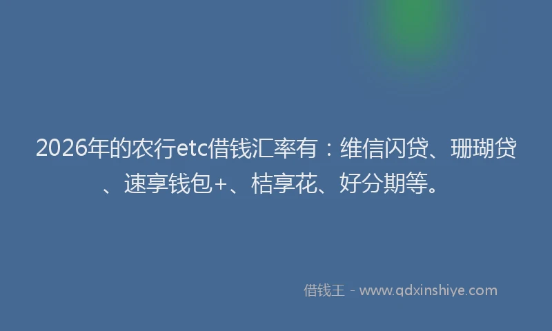 2026年的农行etc借钱汇率有：维信闪贷、珊瑚贷、速享钱包+、桔享花、好分期等。