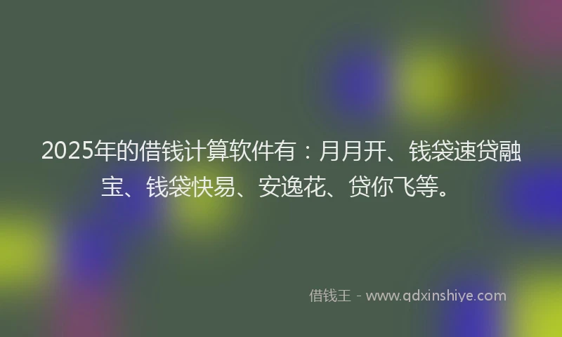 2025年的借钱计算软件有：月月开、钱袋速贷融宝、钱袋快易、安逸花、贷你飞等。