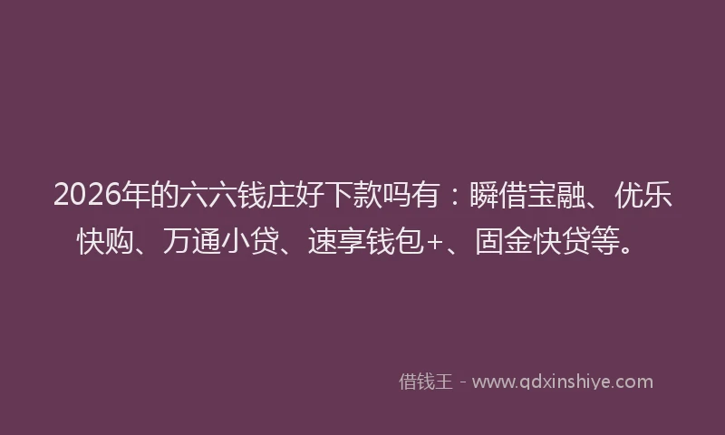 2026年的六六钱庄好下款吗有:瞬借宝融、优乐快购、万通小贷、速享钱包+、固金快贷等。