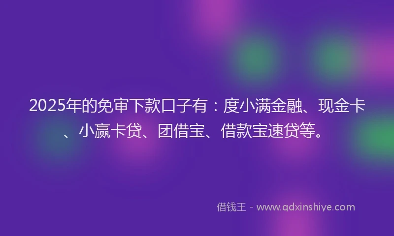 2025年的免审下款口子有:度小满金融、现金卡、小赢卡贷、团借宝、借款宝速贷等。