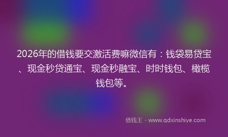 2026年的借钱要交激活费嘛微信有：钱袋易贷宝、现金秒贷通宝、现金秒融宝、时时钱包、橄榄钱包等。