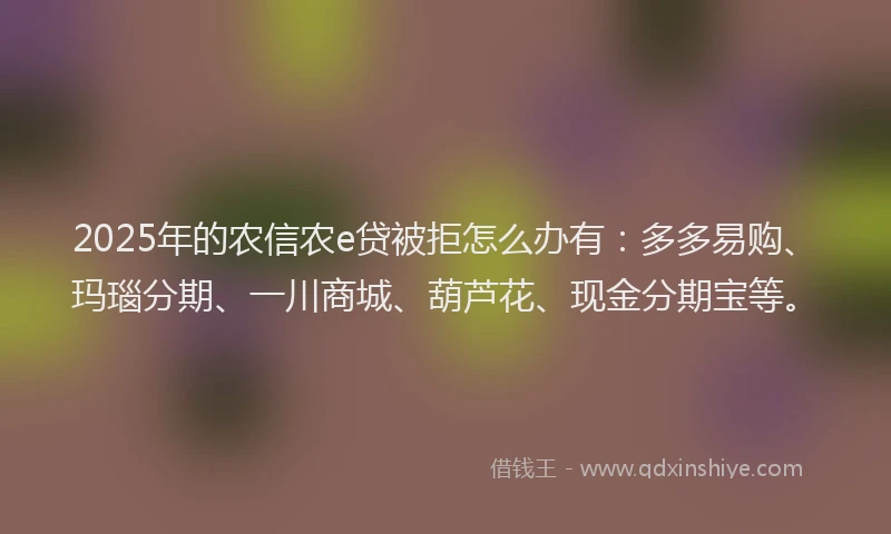 2025年的农信农e贷被拒怎么办有：多多易购、玛瑙分期、一川商城、葫芦花、现金分期宝等。