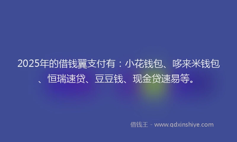 2025年的借钱翼支付有：小花钱包、哆来米钱包、恒瑞速贷、豆豆钱、现金贷速易等。