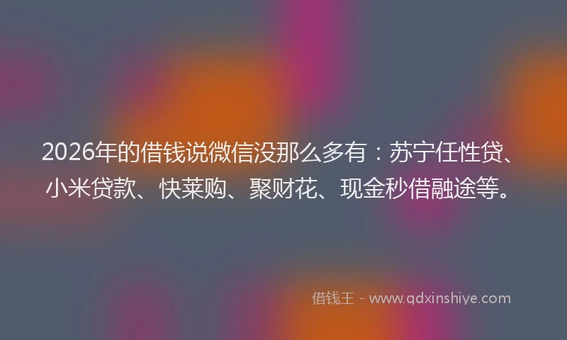 2026年的借钱说微信没那么多有：苏宁任性贷、小米贷款、快莱购、聚财花、现金秒借融途等。