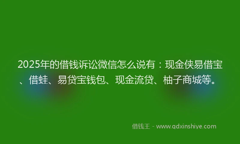 2025年的借钱诉讼微信怎么说有：现金侠易借宝、借蛙、易贷宝钱包、现金流贷、柚子商城等。