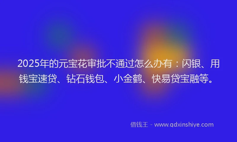 2025年的元宝花审批不通过怎么办有:闪银、用钱宝速贷、钻石钱包、小金鹤、快易贷宝融等。