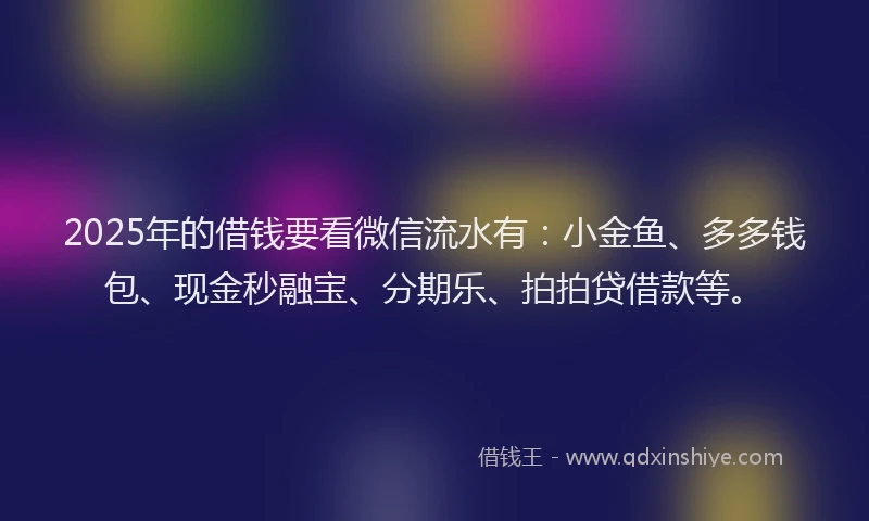 2025年的借钱要看微信流水有:小金鱼、多多钱包、现金秒融宝、分期乐、拍拍贷借款等。