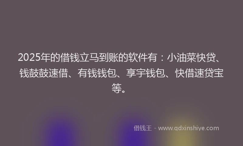 2025年的借钱立马到账的软件有:小油菜快贷、钱鼓鼓速借、有钱钱包、享宇钱包、快借速贷宝等。