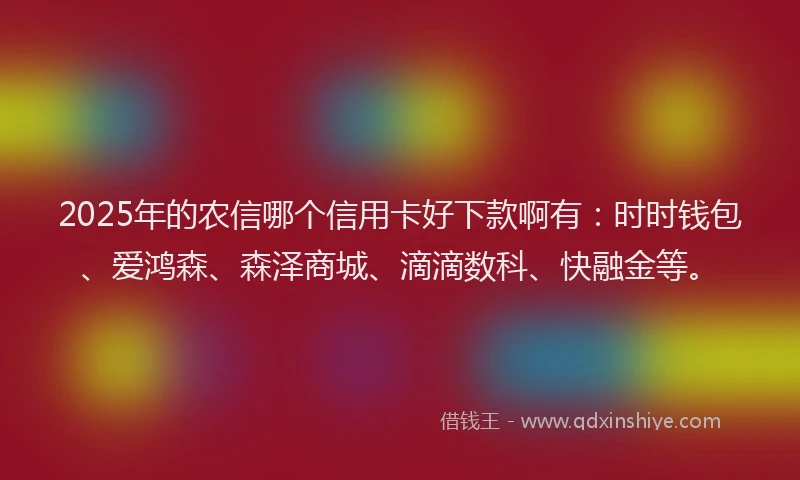 2025年的农信哪个信用卡好下款啊有：时时钱包、爱鸿森、森泽商城、滴滴数科、快融金等。