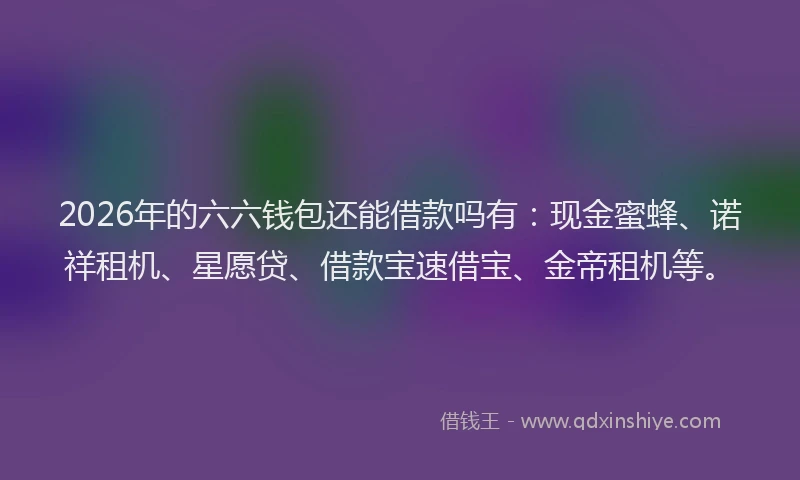 2026年的六六钱包还能借款吗有：现金蜜蜂、诺祥租机、星愿贷、借款宝速借宝、金帝租机等。