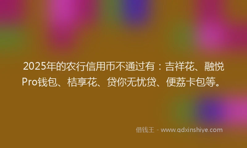 2025年的农行信用币不通过有：吉祥花、融悦Pro钱包、桔享花、贷你无忧贷、便荔卡包等。