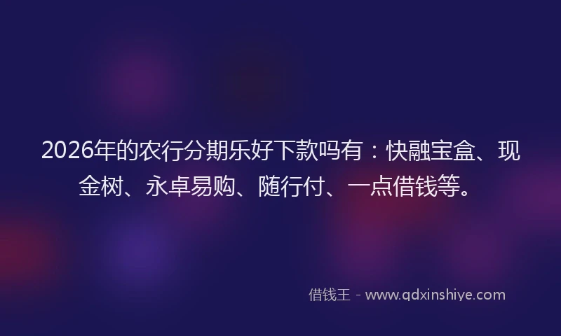 2026年的农行分期乐好下款吗有：快融宝盒、现金树、永卓易购、随行付、一点借钱等。