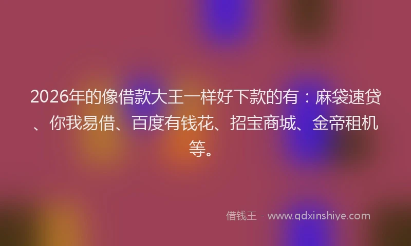 2026年的像借款大王一样好下款的有：麻袋速贷、你我易借、百度有钱花、招宝商城、金帝租机等。