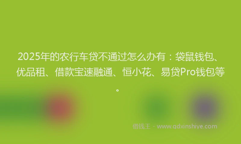 2025年的农行车贷不通过怎么办有:袋鼠钱包、优品租、借款宝速融通、恒小花、易贷Pro钱包等。