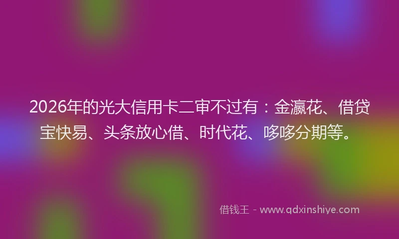 2026年的光大信用卡二审不过有：金瀛花、借贷宝快易、头条放心借、时代花、哆哆分期等。