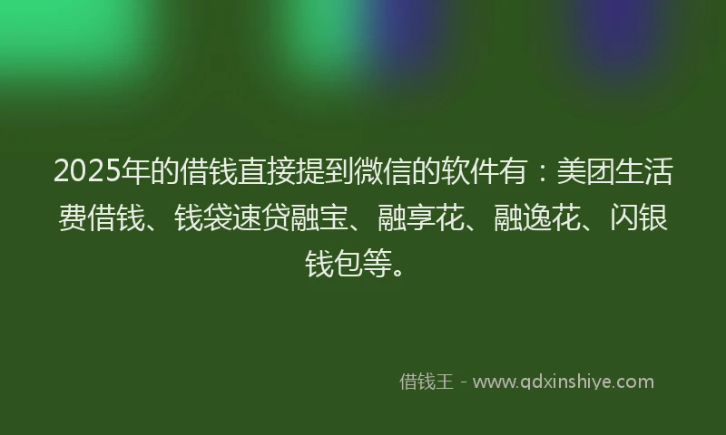 2025年的借钱直接提到微信的软件有：美团生活费借钱、钱袋速贷融宝、融享花、融逸花、闪银钱包等。