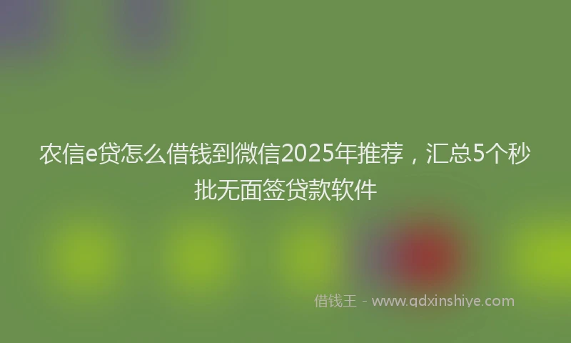 农信e贷怎么借钱到微信2025年推荐,汇总5个秒批无面签贷款软件