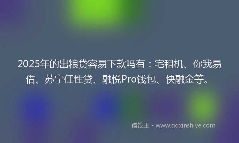 2025年的出粮贷容易下款吗有：宅租机、你我易借、苏宁任性贷、融悦Pro钱包、快融金等。